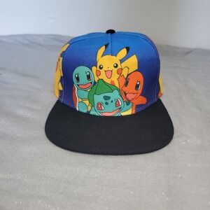 Pokemon Pikachu Squirtle Charmander Bulbasaur Snapback Hat Blue Black Adjustable